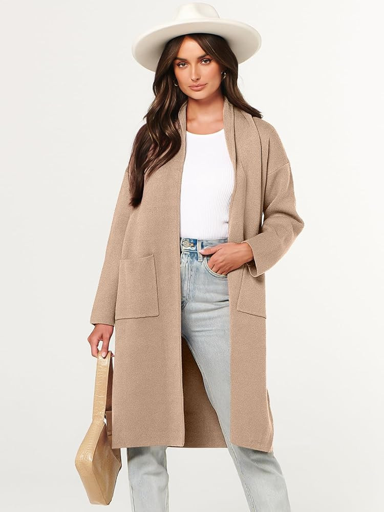 ANRABESS Women's 2023 Fall Cardigan Sweater Long Sleeve Open Front Lapel Coat Casual Knit Coatiga... | Amazon (US)