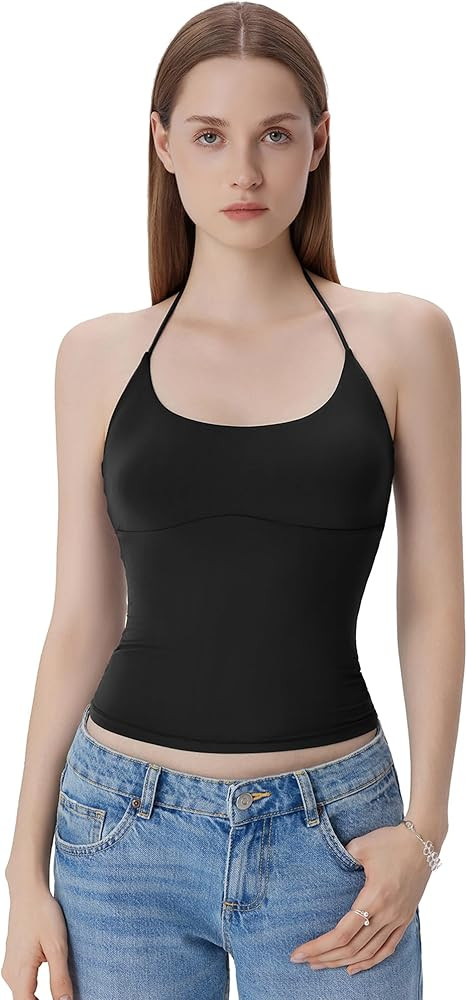 SUUKSESS Womens Halter Tops with Built in Bras Double Lined Open Back Y2K Going Out Camisole Tank... | Amazon (US)