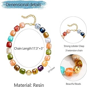 Chunky Colorful Beaded Choker Necklace for Women, Summer Beach Statement Resin Beads Necklace, Tr... | Amazon (US)