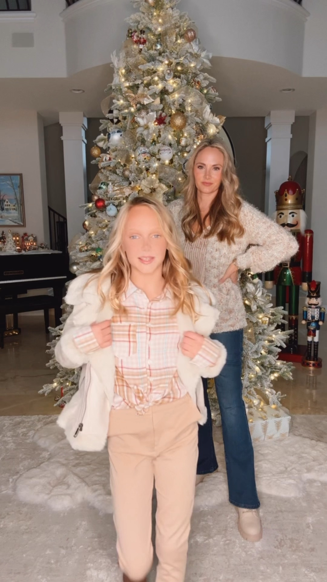 Stylus neutral winter looks that are affordable and festive. Both wearing a size small and Maria size 6 in the jeans.

#LTKHoliday #LTKVideo #LTKover40