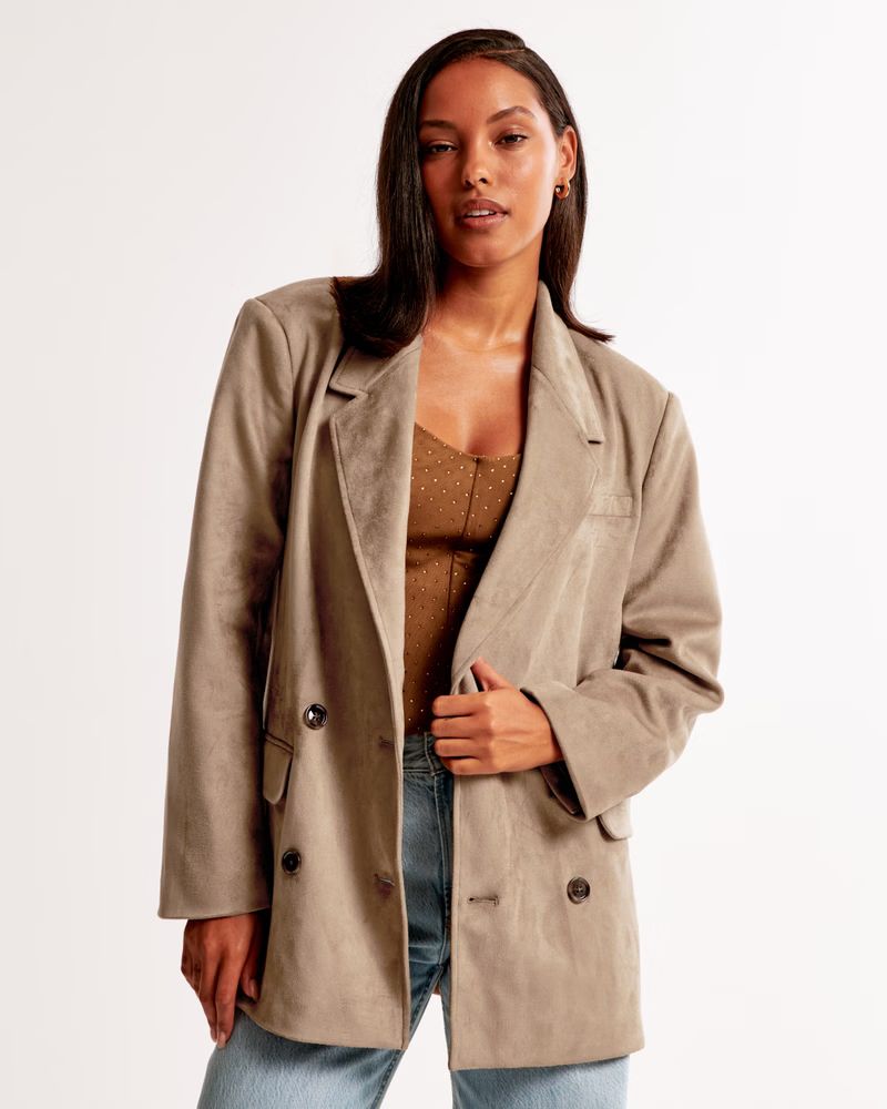 Vol. 28 Vegan Suede Double-Breasted Blazer | Abercrombie & Fitch (US)