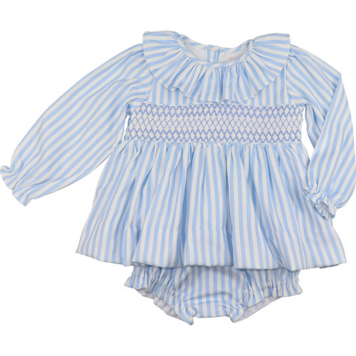 Blue Smocked Striped Corduroy Diaper Set | Cecil and Lou