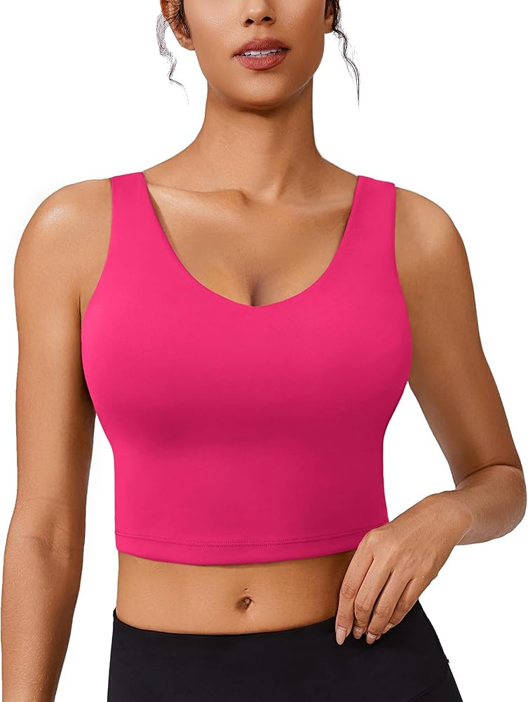 PINSPARK Sports Bras Workout Tank Tops for Women Stretch Longline Sports Bra V Neck Padded Workou... | Amazon (US)
