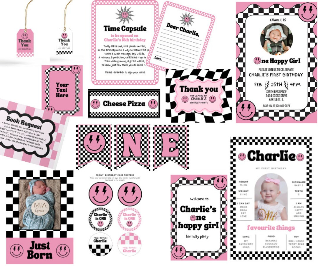 ONE Happy Girl Bundle First Birthday Checkered Smiley - Etsy | Etsy (US)