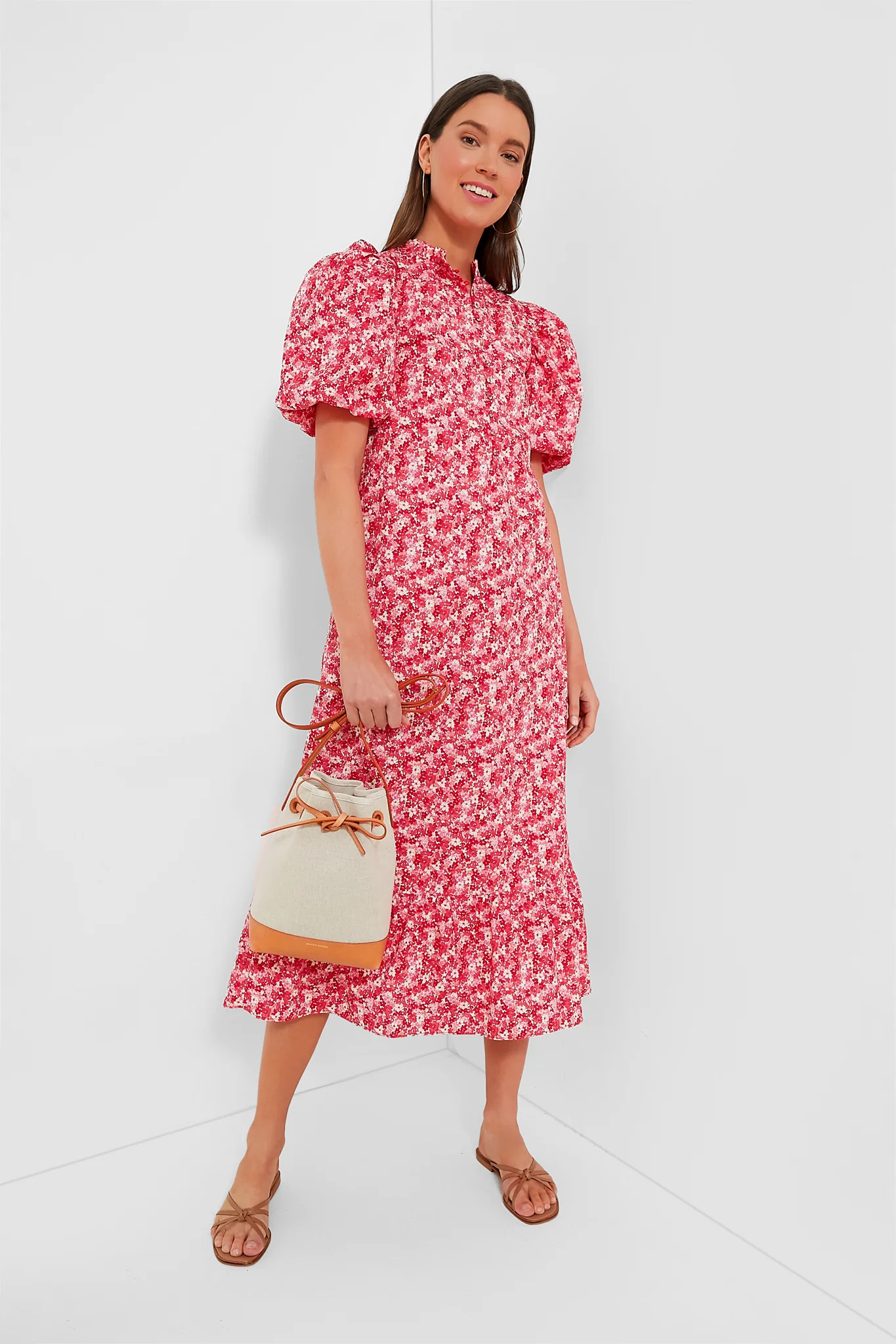 Pink and Red Floral Mimi Midi Dress | Tuckernuck (US)