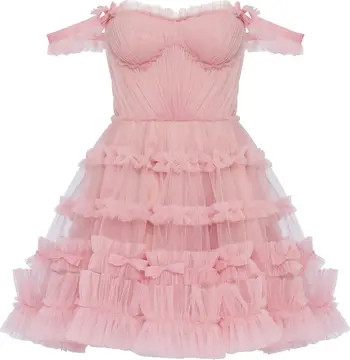 Flirty ruffled tulle mini dress in misty rose | Nordstrom