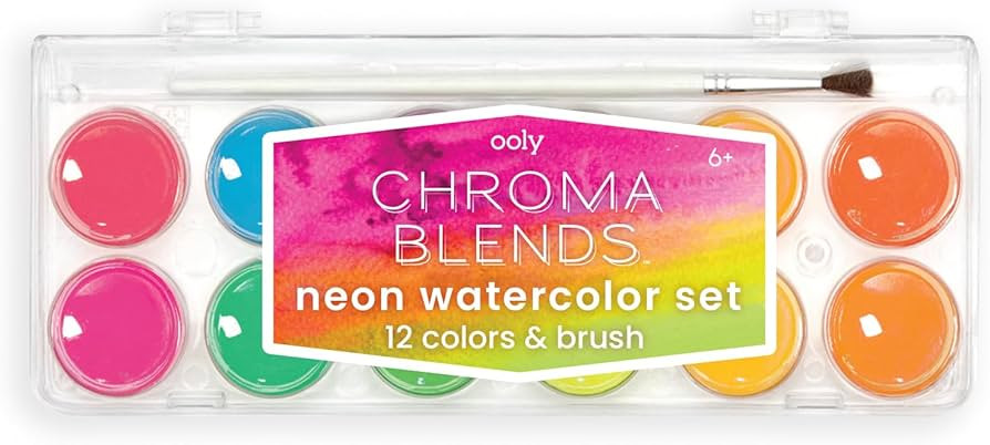 Ooly, Chroma Blends Neon Watercolor Paint Set, Watercolor Pack for Creative Kids and Adults, Brig... | Amazon (US)