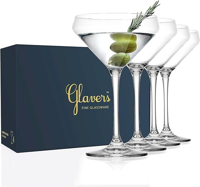 Glaver's Martini Glasses Set of 4 Cocktail Glasses, 10.5 Ounce Stemmed Margarita Glasses, for Bar... | Amazon (US)