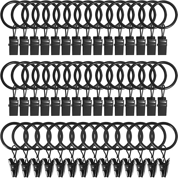 LLPJS 44 Pack Curtain Rings with Clips, Curtain Clip Rings Hooks, Bow Hanger Clips for Hanging Dr... | Amazon (US)