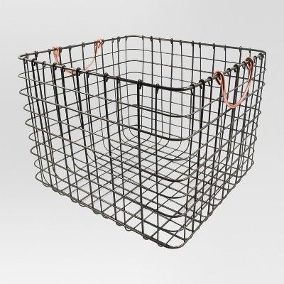 Wire Large Straight Milk Crate - Antique Pewter with Copper Handle - Threshold™ | Target