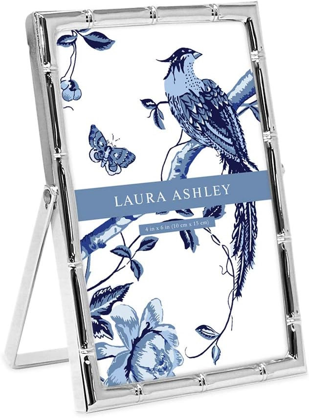 Laura Ashley 4x6 Silver Bamboo Metal Picture Frame (Vertical) with Pull-Out Easel Stand, Made for... | Amazon (US)