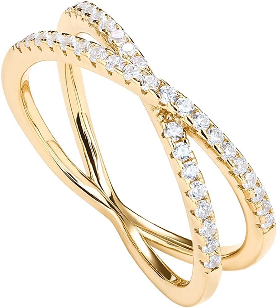 PAVOI 14K Gold Plated X Ring Simulated Diamond CZ Criss Cross Ring for Women | Amazon (US)