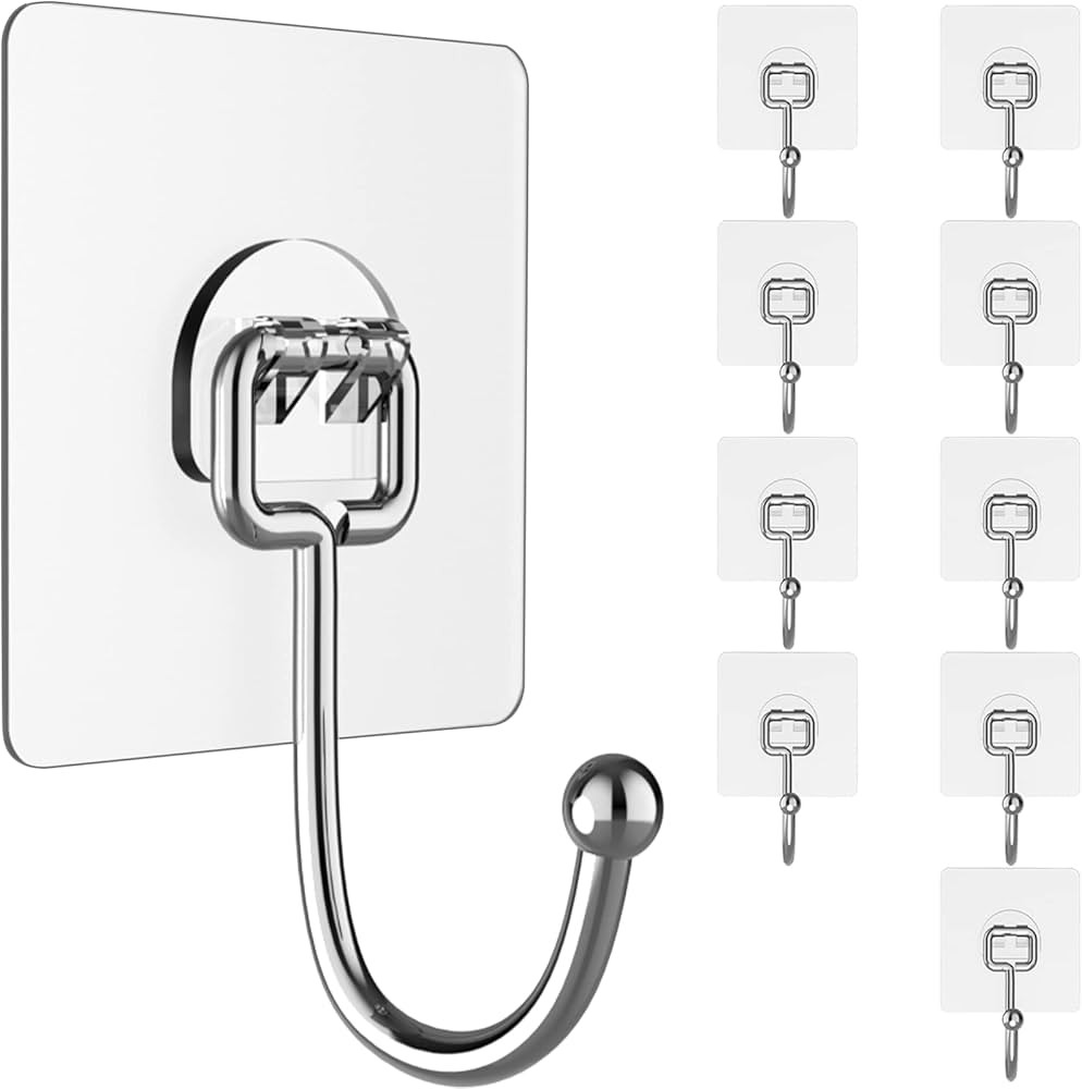 Large Hooks for Hanging Heavy-Duty 44Ib(Max) 10 Packs, Wall Hangers Without Nails Self-Adhesive T... | Amazon (US)