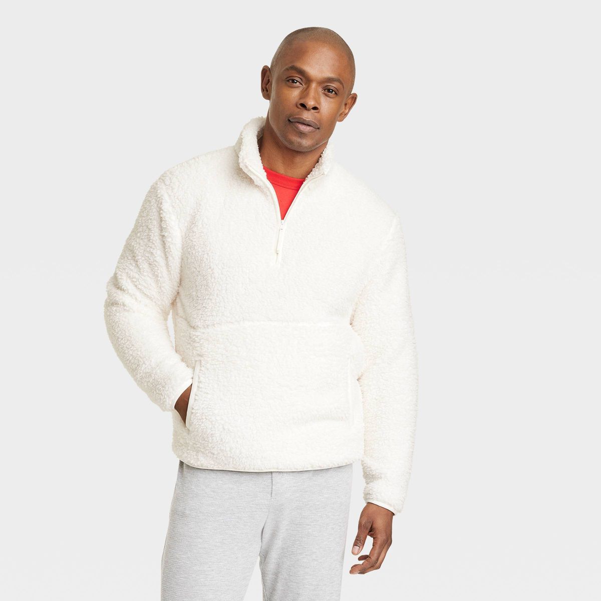 Men's Faux Shearling Matching Family Half Zip-Up Sweatshirt - Wondershop™ White | Target