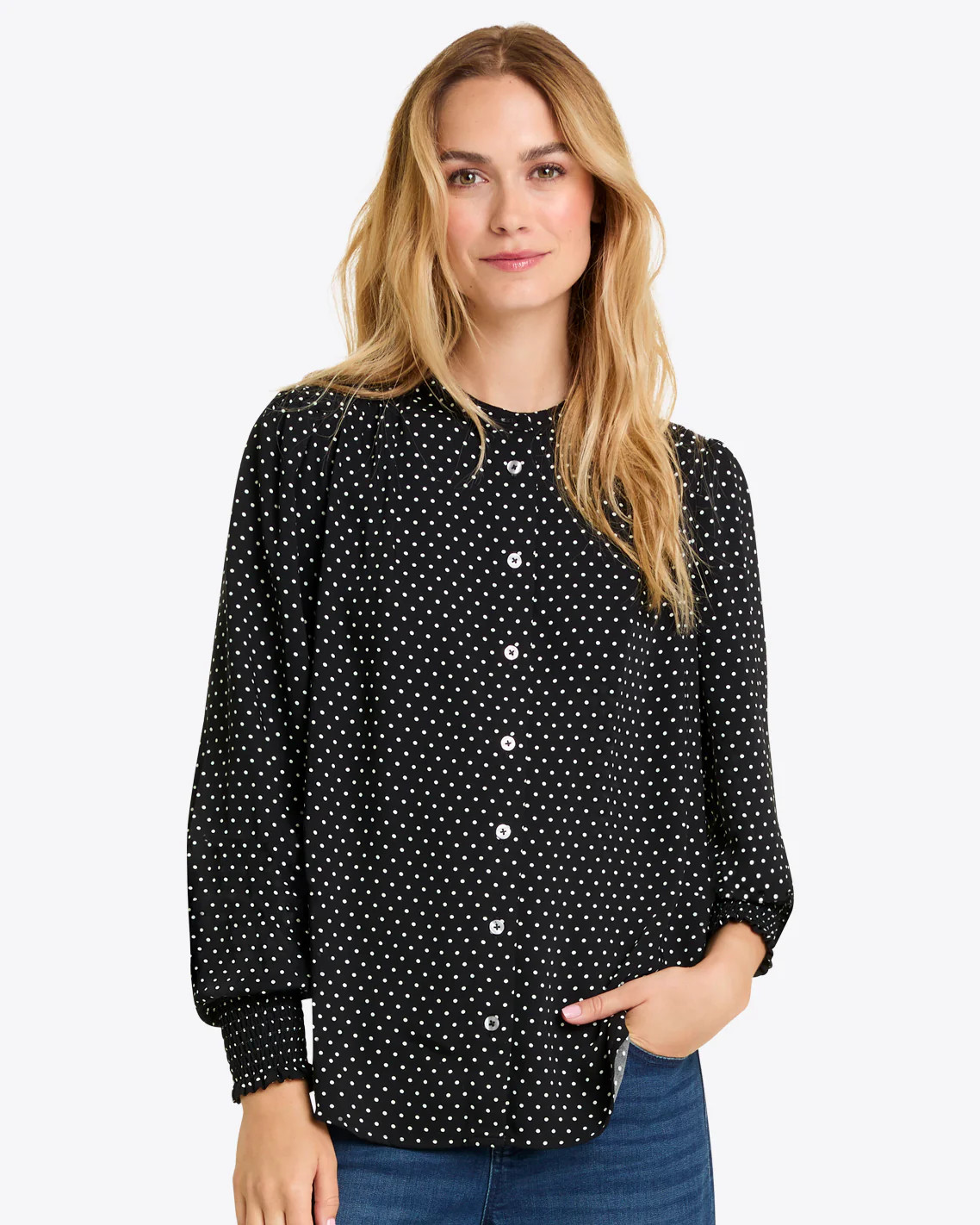 Evelyn Buttondown Top in Polka Dot | Draper James (US)