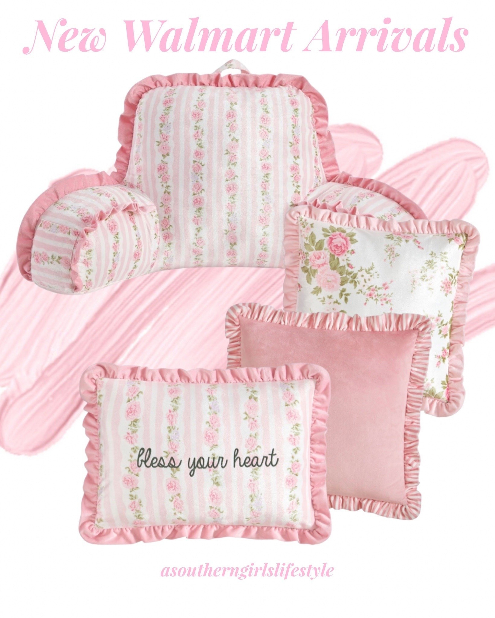 The Bless Your Heart Pillow! 😍 New Pink Coquette Pillows from Walmart - all would be especially darling in a dorm room

35"x 22" Pink Floral Stripe
Backrest Pillow, 16"x16" Floral Ruffle Decorative Throw Pillow, 16"x16" Square Printed Ruffle Pillow & 12" × 18" Bless Your Heart Ruffle Decorative Pillow 

Pink Home. Home Decor. Cottagecore. Grandmillenial.

#LTKHome #LTKSeasonal #LTKU