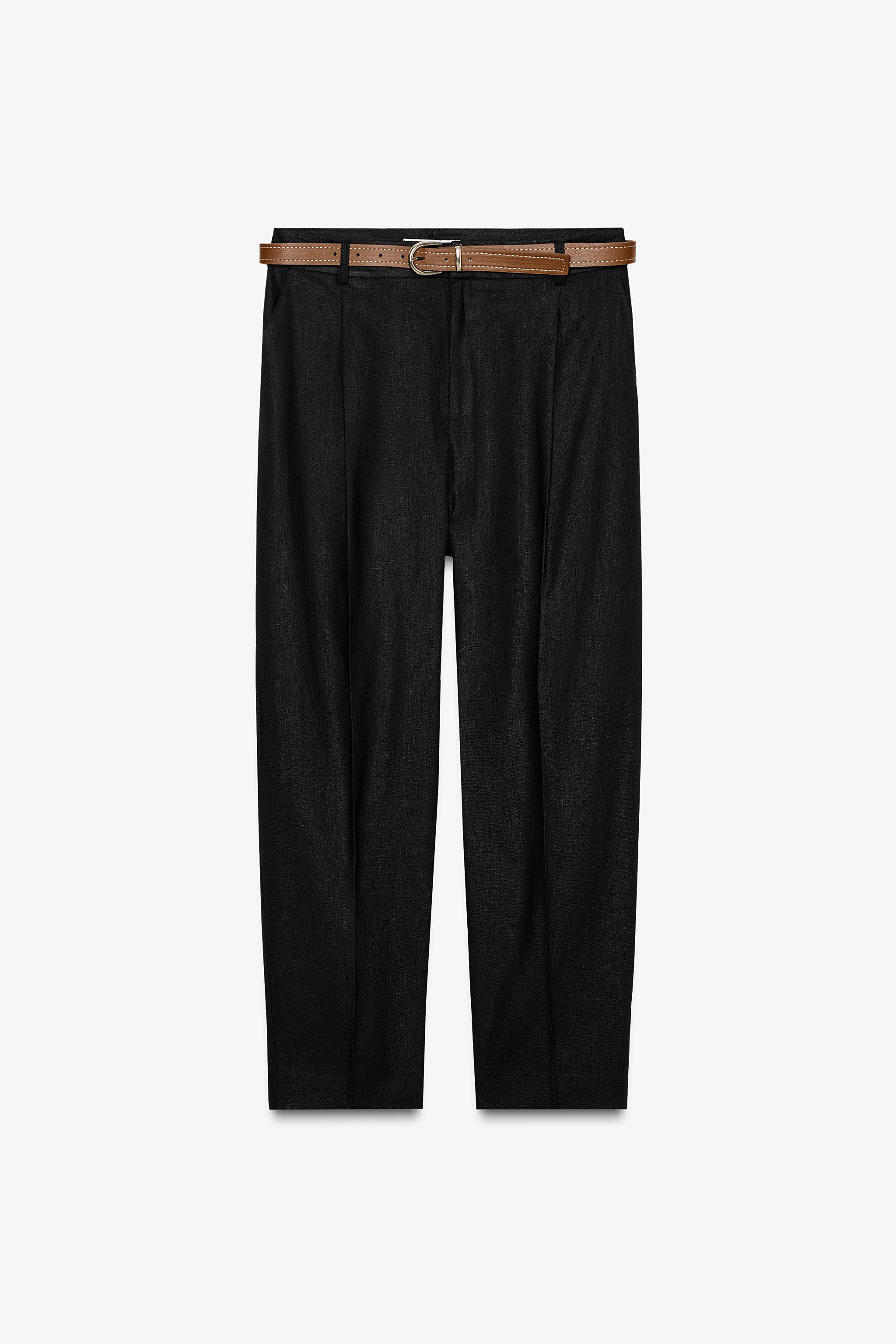 LINEN BELTED STRAIGHT-LEG TROUSERS | Zara US