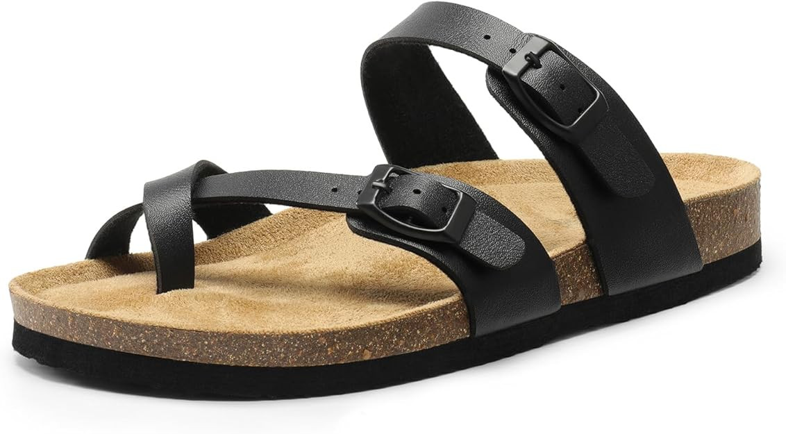 DREAM PAIRS Women's Thong Slide Sandals with Cork Footbed Open Toe Adjustable Slip On Slippers Co... | Amazon (US)