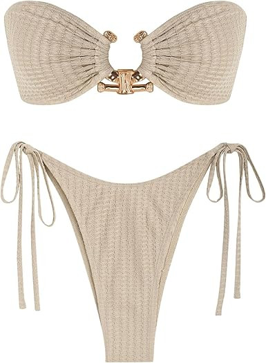 ZAFUL Bikini Sets for Women Strapless Top Sexy High Cut Bathing Suit Bandeau Two Piece Swimsuit S... | Amazon (US)