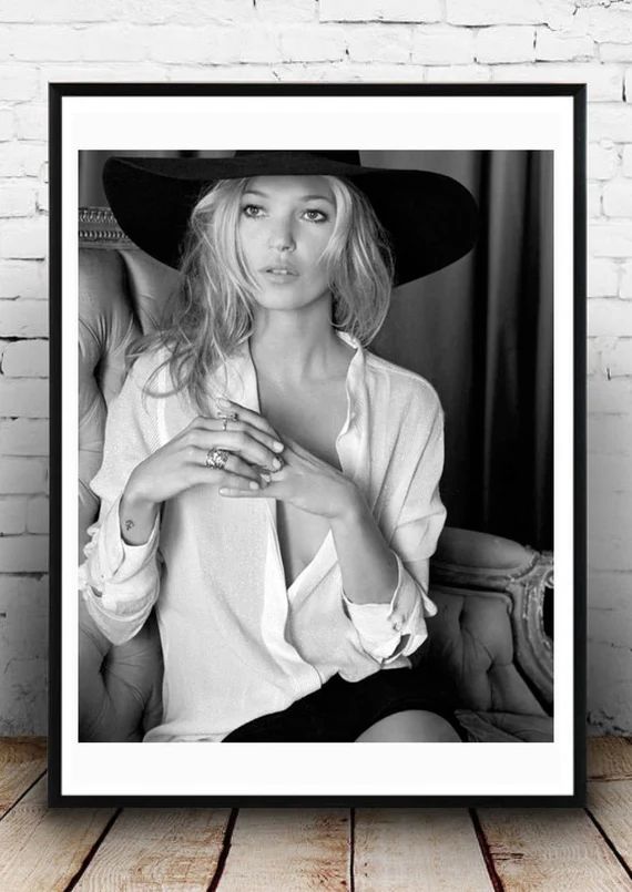 Kate Moss Black Hat , Vintage poster, Fashion, Model, Print, Gift for Her, | Etsy (US)