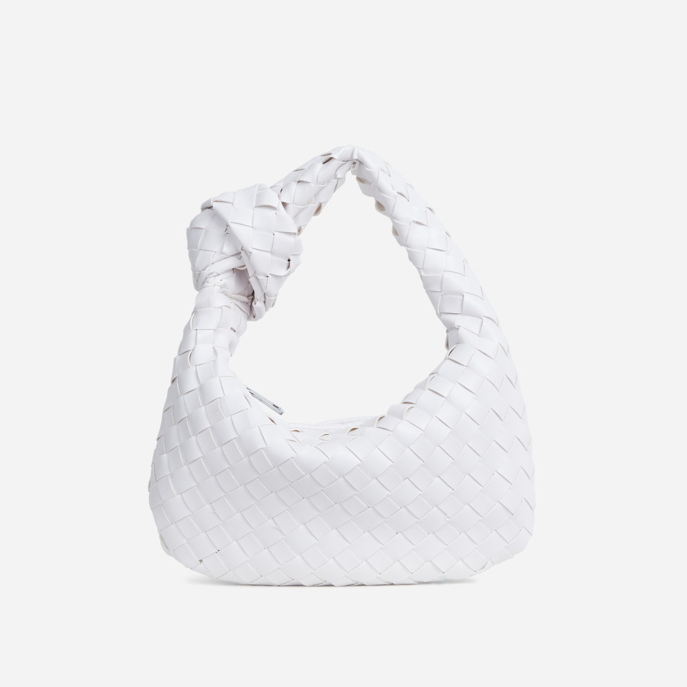 Aitana Woven Knotted Detail Grab Bag In White Faux Leather | EGO (UK)