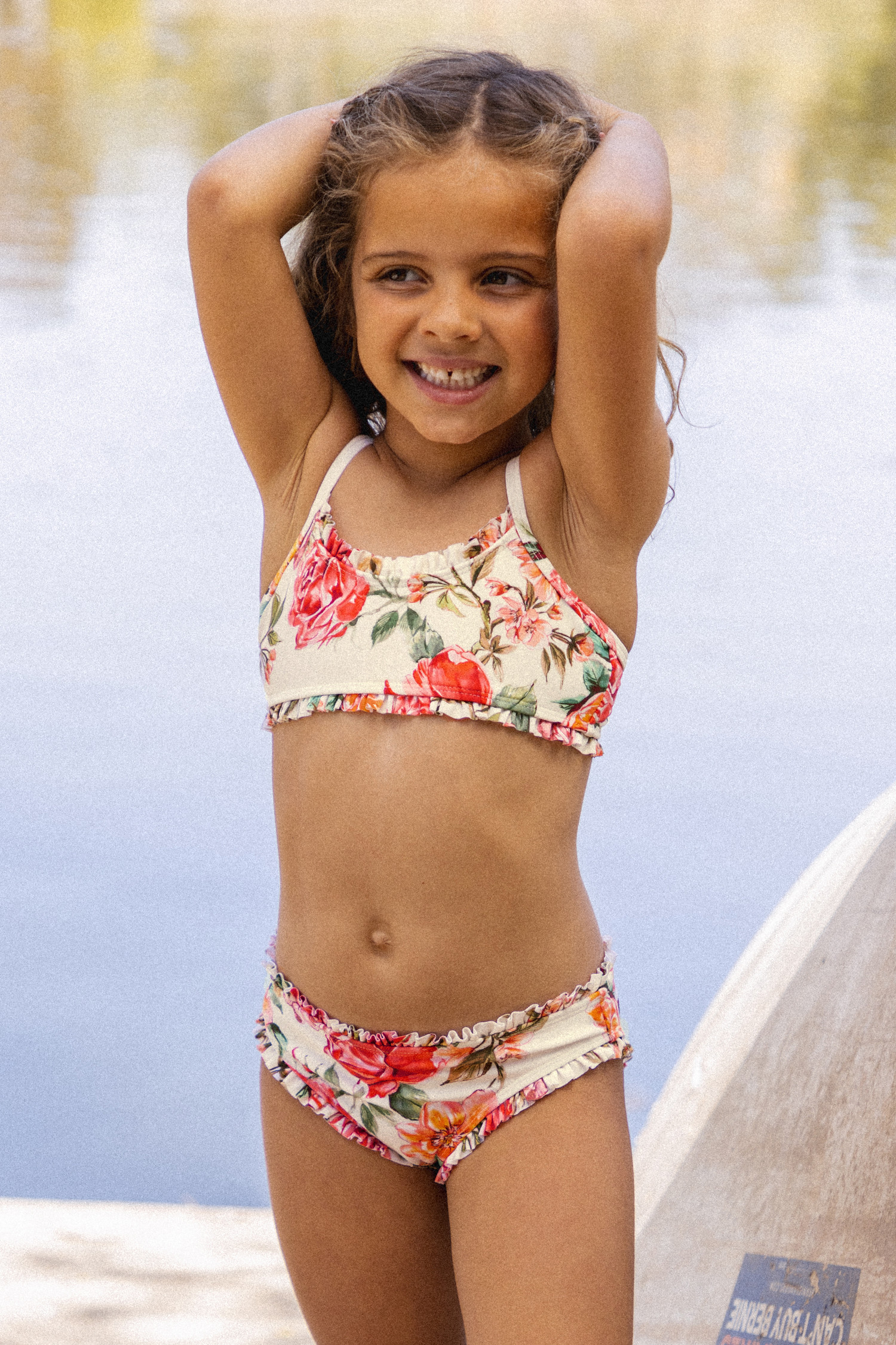 X Vanessa Girls Elegant Rose Ruffled Top & Mid Rise Bikini Set | Cupshe US