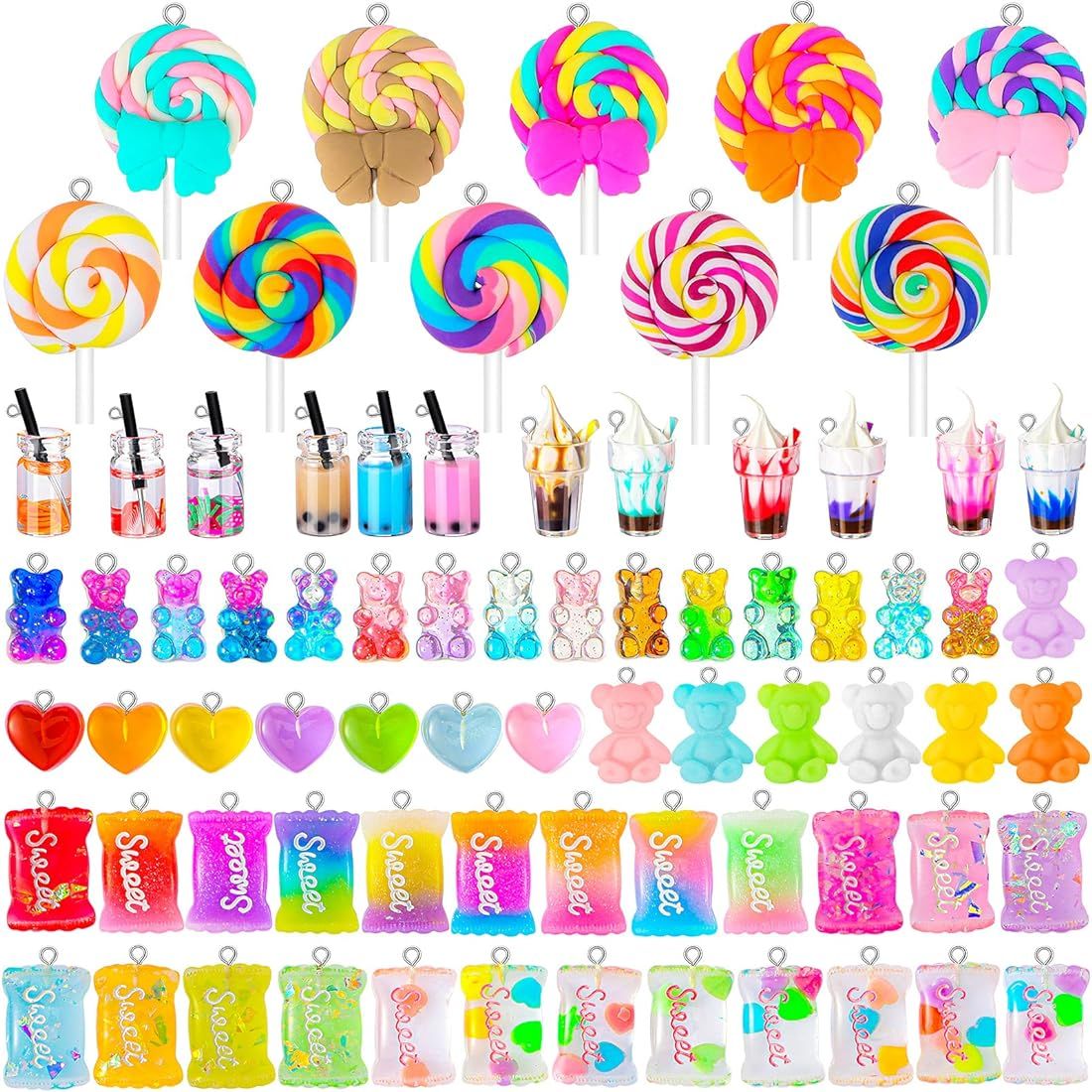 Yinkin 82 Pieces Candy Pendant Charm for Jewelry Making, Includes 24 Resin Candy Pendant, 22 DIY ... | Amazon (US)
