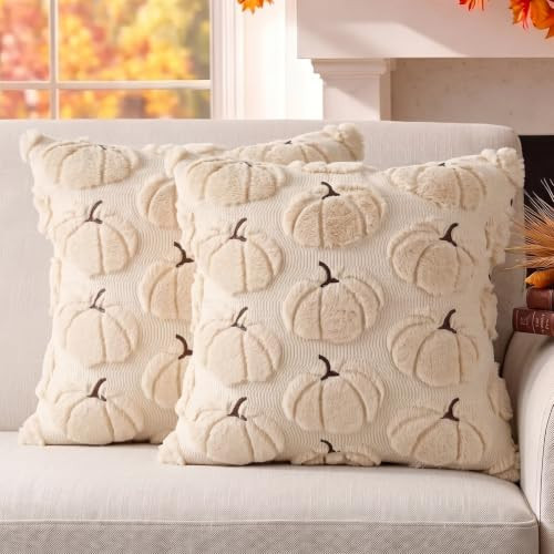 DANGEAB Fall Pillow Covers Pumpkin Fall Decor 18x18 Set of 2 Beige | Amazon (US)
