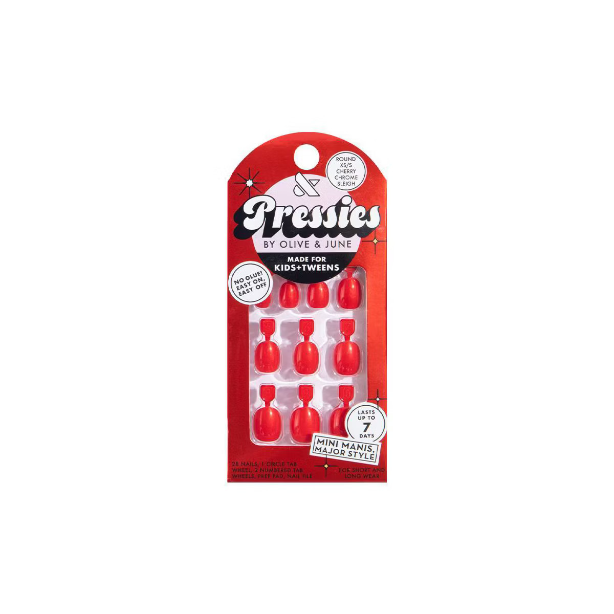 Olive & June Pressies Fake Nails - S Round - Cherry Chrome Sleigh - 28ct | Target