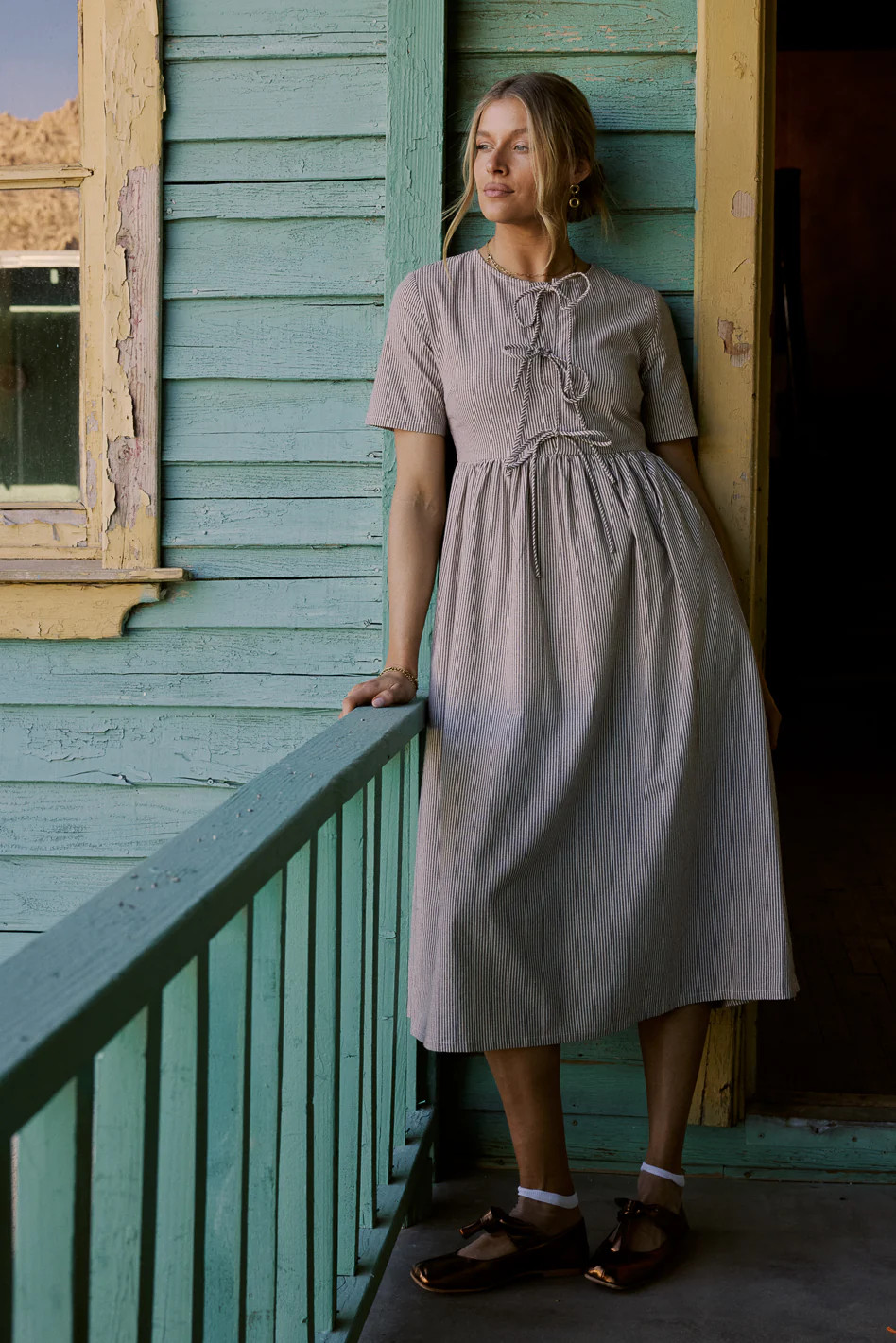 Narla Striped Midi Dress in Brown | Böhme US