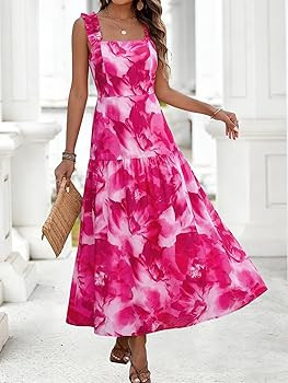BTFBM Dresses for Women Summer 2026 Formal Sleeveless Smocked Floral Long Wedding Guest Dress Par... | Amazon (US)