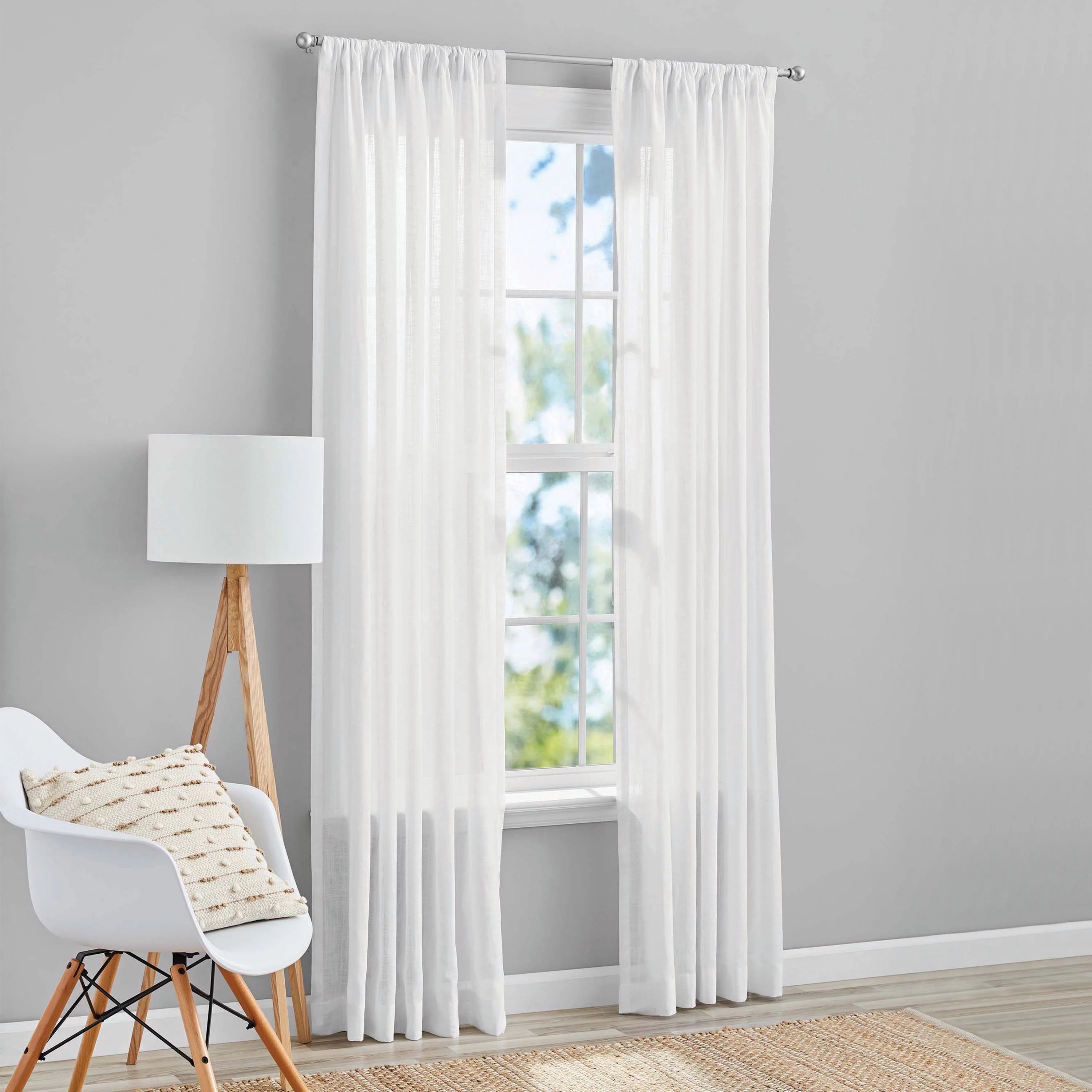Mainstays 100% Cotton Indoor Sheer Rod Pocket Single Curtain Panel , White , 50" x 84" | Walmart (US)