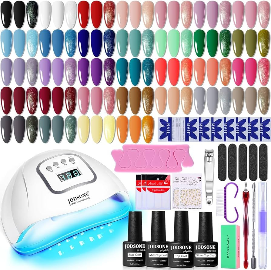 JODSONE Gel Nail Polish Kit with U V Light 32 Colors Gel Polish Nail + 4 Functional Adhesive Bott... | Amazon (US)