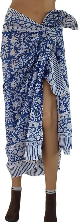 100% Cotton Swimsuit Beach Sarong Cover Ups for Women Swimwear Pareo Indian Hand Block Print Beac... | Amazon (US)