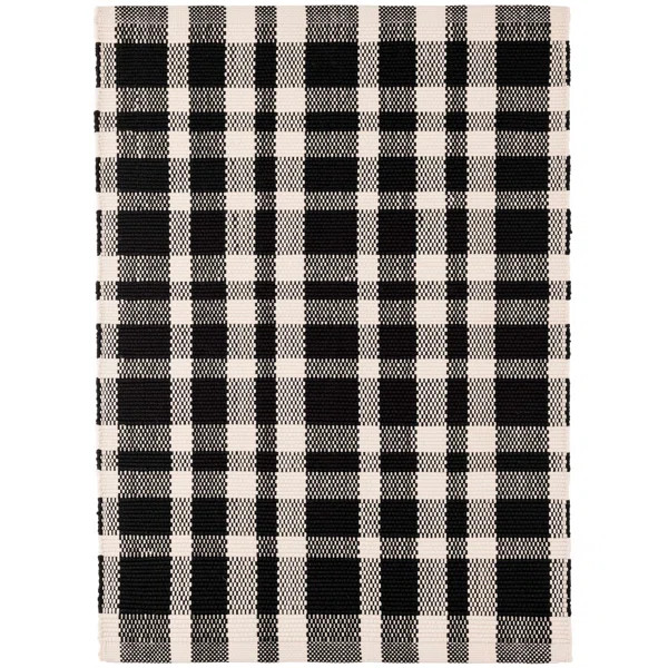 Tattersall Plaid Handwoven Black/Ivory Indoor/Outdoor Area Rug | Wayfair North America