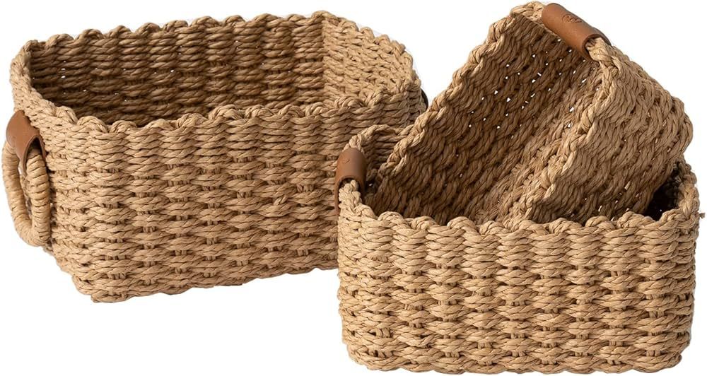 LA JOLIE MUSE Small Wicker Baskets for Organizing, Recycled Paper Rope Storage Basket Container B... | Amazon (US)