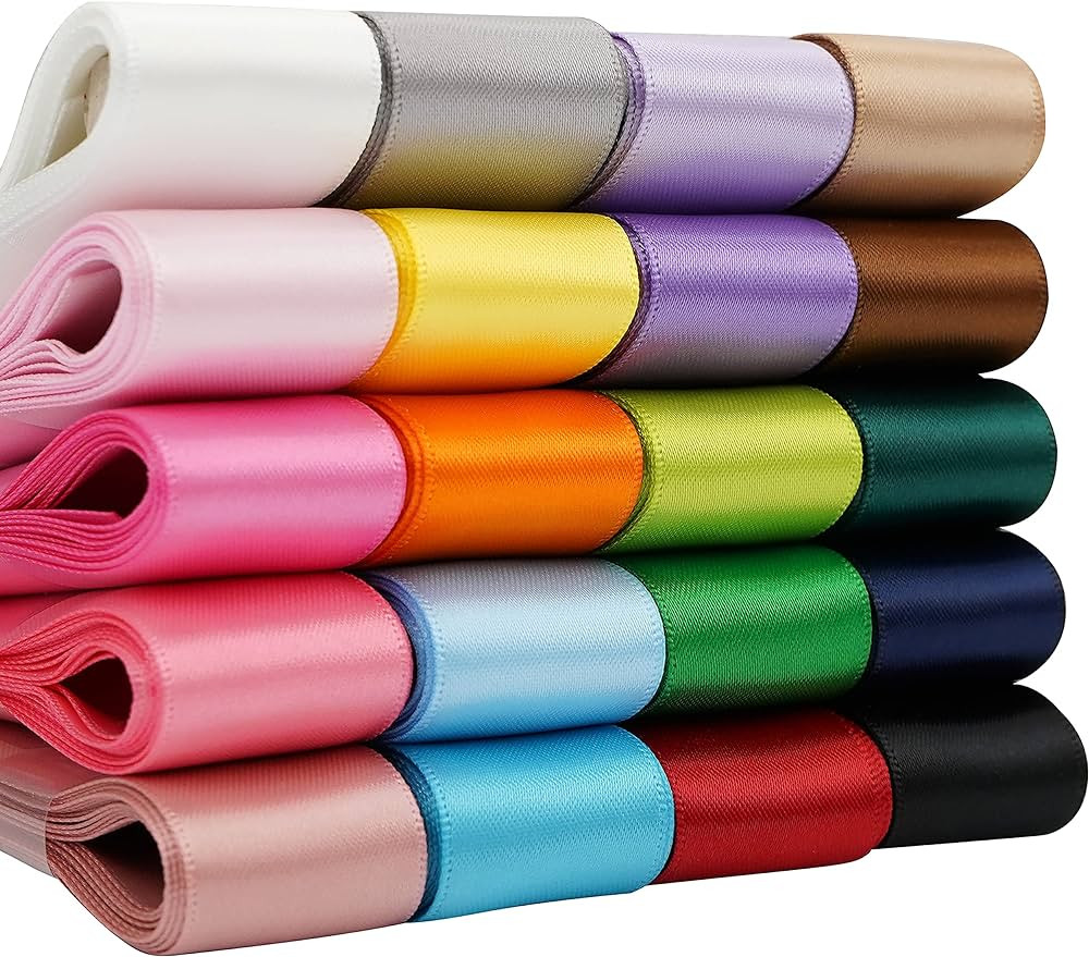 HUIHUANG 1 inch Satin Ribbon Solid Color Ribbon Assorted Double Faced Satin Fabric Hair Ribbon fo... | Amazon (US)