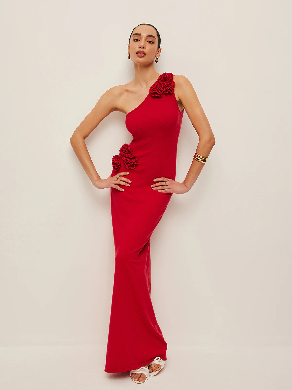 One-Shoulder Floral Accent Dress | Commense