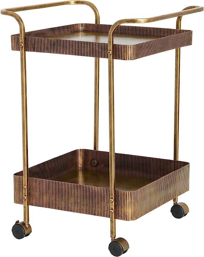 Creative Co-Op Ribbed Square Trolley Bar cart, Aged Brass | Amazon (US)