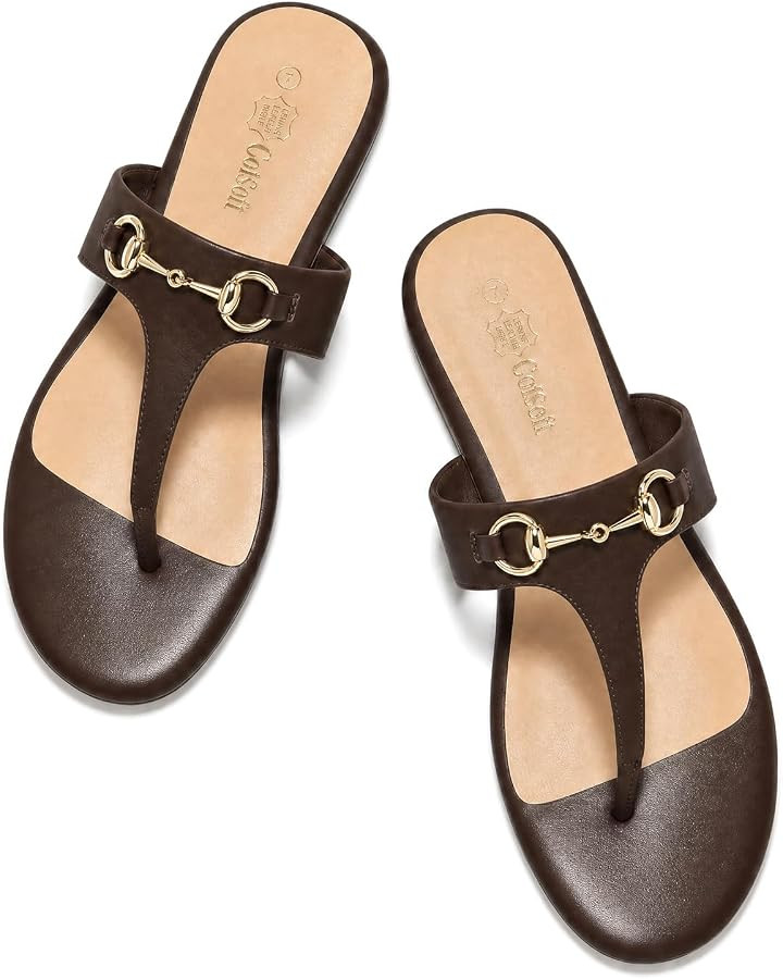 Women's Flat Sandals Metal Chain Flip Flops Summer Comfortable Slip on Slippers Dressy Shoes | Amazon (US)