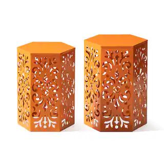Glitzhome® Orange Floral Motif Hexagonal Garden Stool Set | Michaels Stores