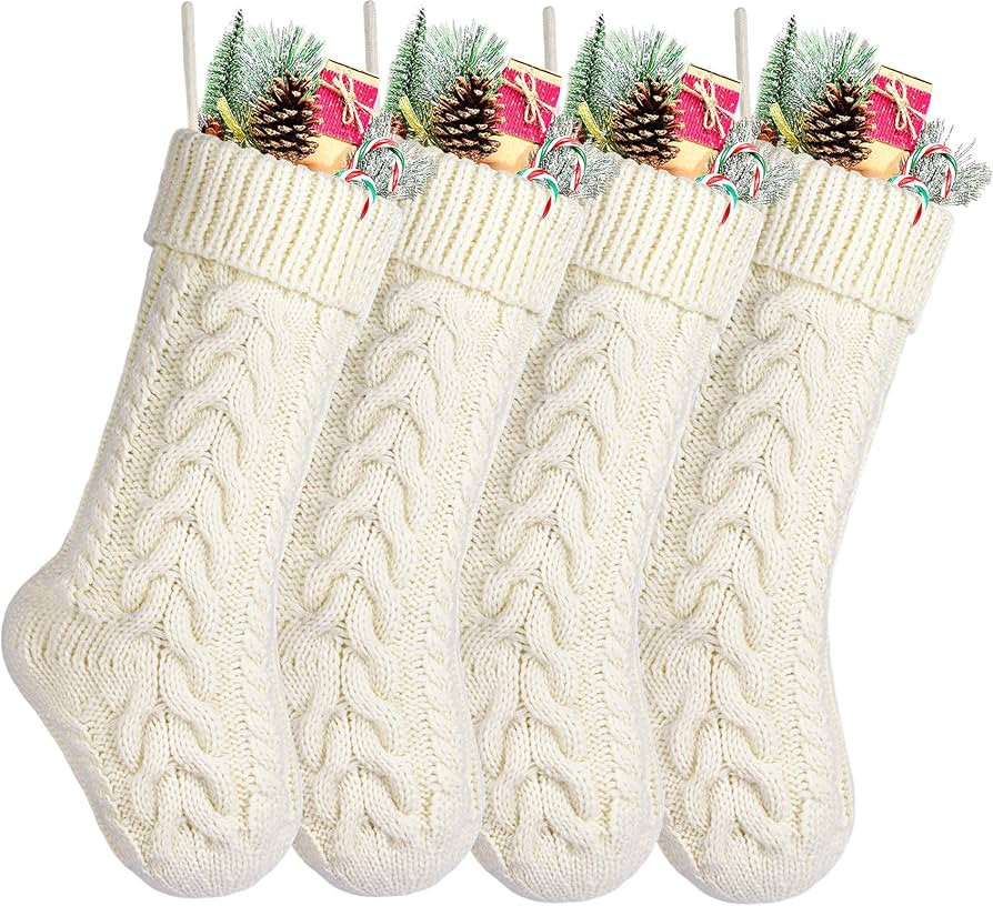Christmas Stockings,Pack 4 18 inches Large Size Cable Knit Ivory Xmas Stockings for Family Holida... | Amazon (US)