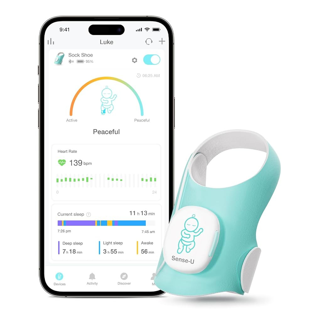 Sense-U Smart Sock Shoe Baby Monitor - Track Baby’s Heart Rate, Movement and Sleep, Infant Foot... | Amazon (US)