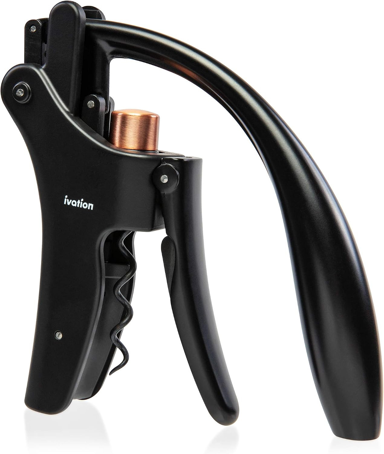 Ivation Wine Bottle Opener | Manual Handheld Corkscrew with Ergonomic Lever Pump, Standing Vertical Design, Soft Bottleneck Grip, Nonstick Screw & Easy No-Twist Cork Removal | Black & Bronze Stainless | Amazon (US)