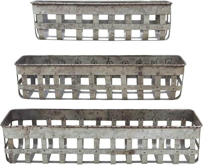 Creative Co-Op Set of 3 Rectangle Open Weave Iron Baskets | Amazon (US)