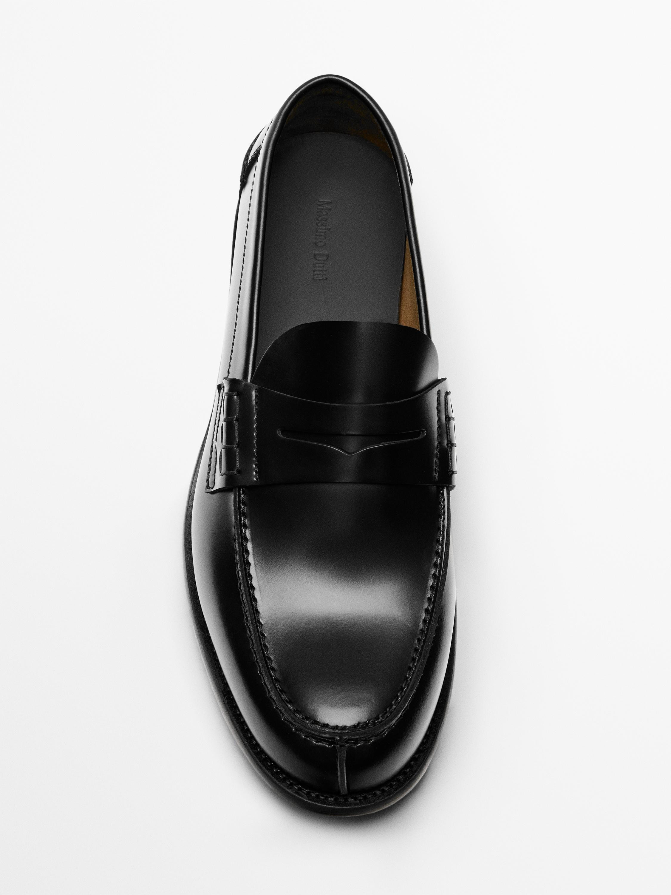 Leather loafers with penny strap | Massimo Dutti UK