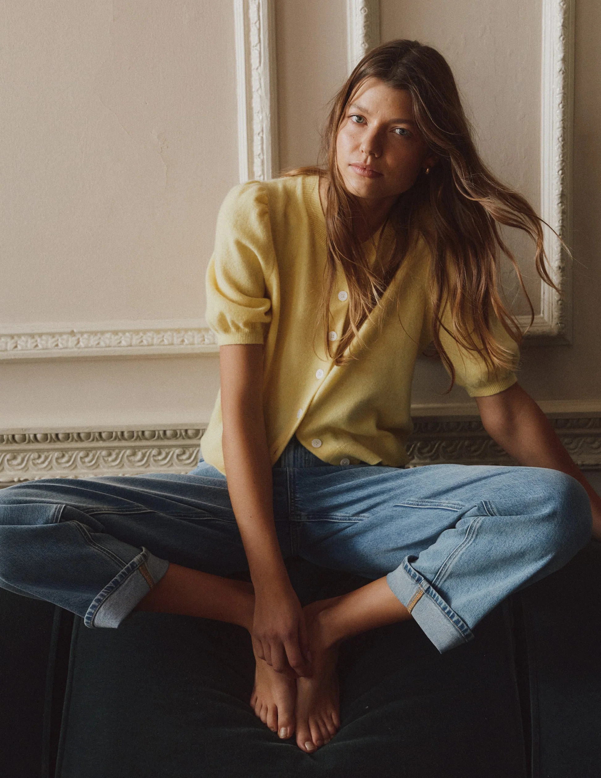 Cropped Cashmere Cardigan-Sandstone Yellow | Boden (US)