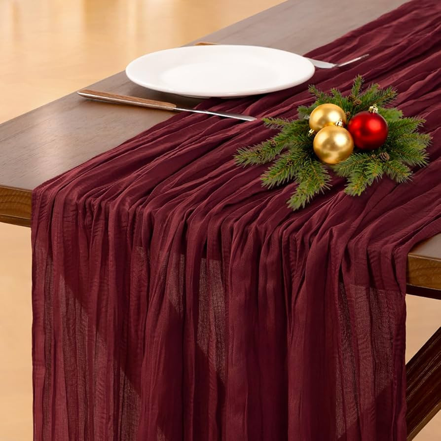 Socomi Burgundy Red Christmas Table Runner Cheesecloth Boho Rustic Gauze 120 inch 10FT Cheese Clo... | Amazon (US)
