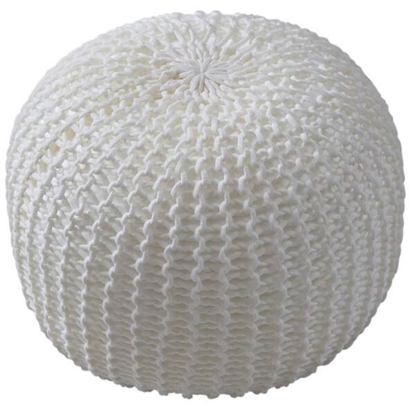 Cheer Collection Decorative 18-inch Chunky Hand-knit Pouf Ottoman - Ivory | Bed Bath & Beyond