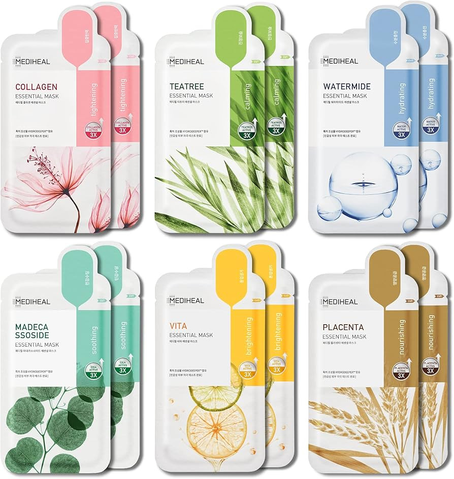 Mediheal Sheet Mask New Essential HERO 12 pack (Collagen, Tea Tree, Placenta, Madecassoside, Vita... | Amazon (US)